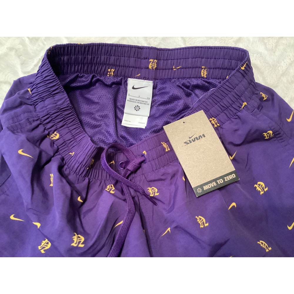 Nike Mens Purple Gold Logo Print Swim Trunks NESSF518-536 Size Small NWT - Picture 5 of 6